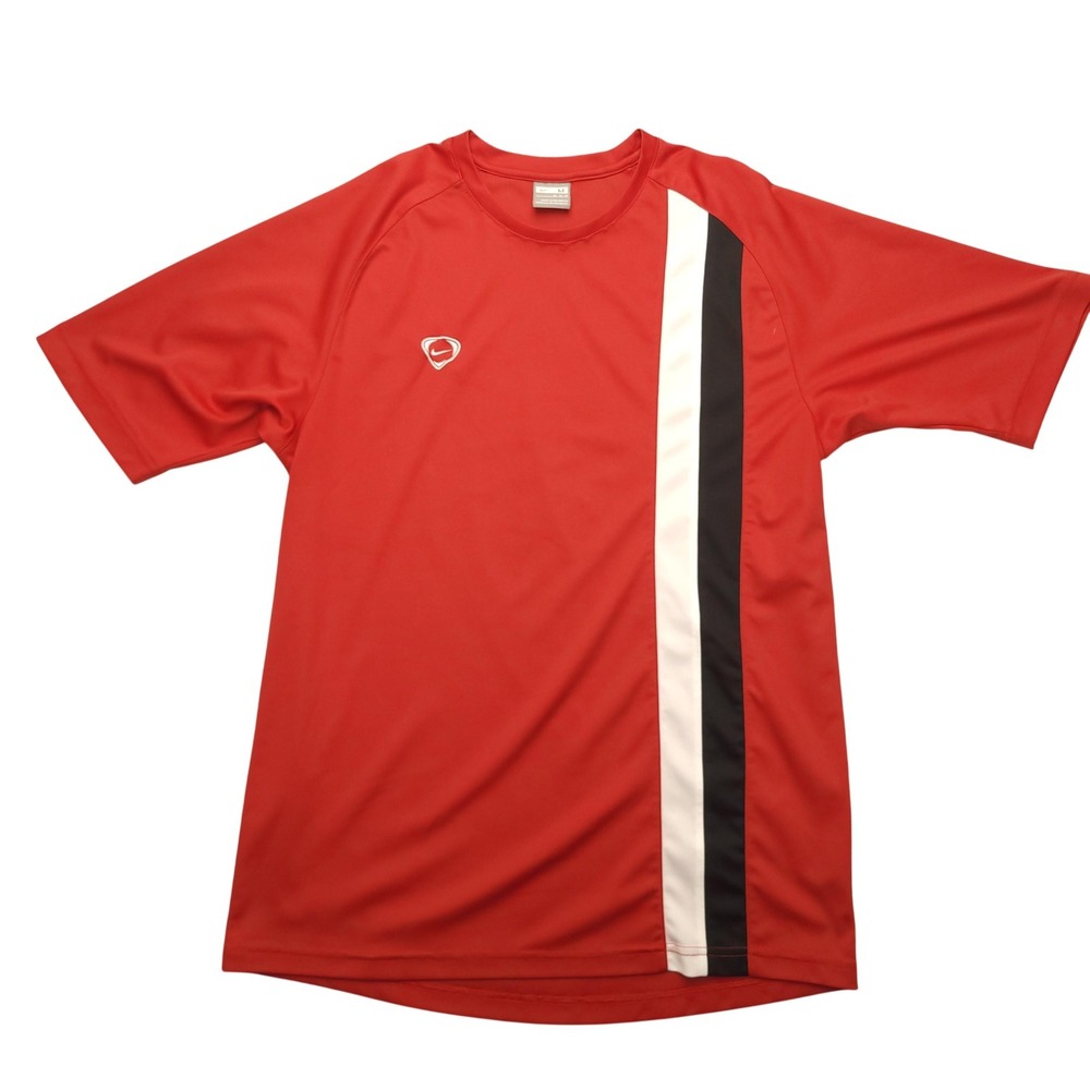Nike Soccer Shirt Mens Medium Red Black Stripe Raglan Lightweight Training‎ Top